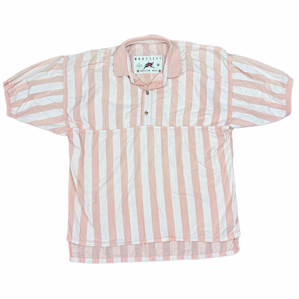 90’s Vintage Norfleet USA Made Pink White Stripe Rugby Polo Shirt Men’s Size M